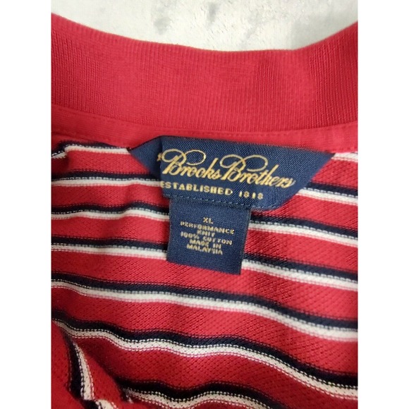 Brooks Brothers Performance Knit Men's XL Red Striped Polo Shirt Cotton - Picture 3 of 6